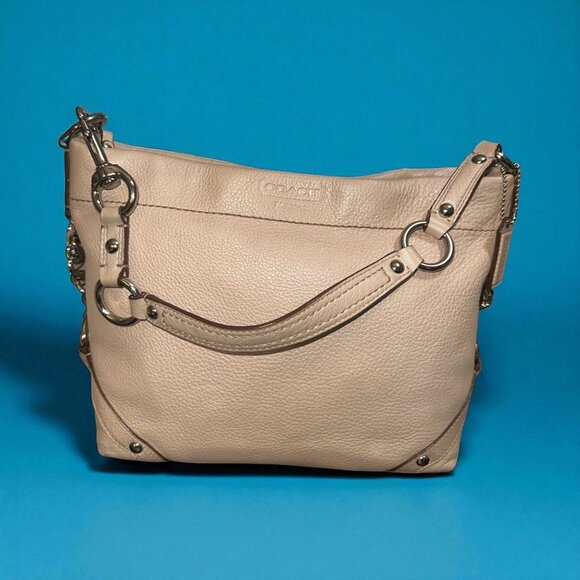 Coach Handbags - Coach Carly Hobo F15251 Pearl Beige Pebbled Leather Nickel Shoulder Bag Hang Tag
